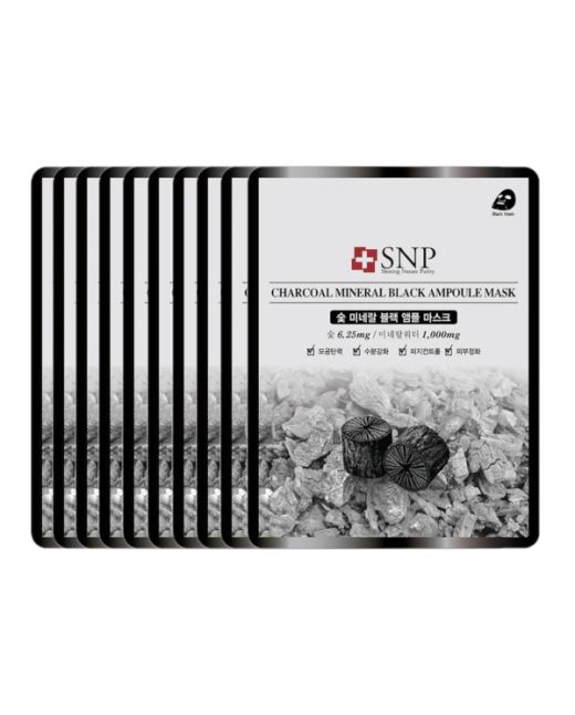 SNP - Charcoal Mineral Black Ampoule Mask - 10pcs